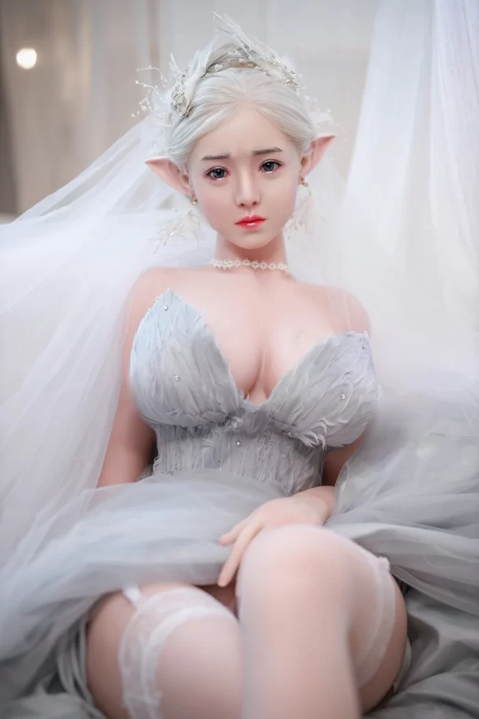 Jy 157cm E Cup White Hair Silicone Head Tpe Body Elf Sex Doll (19)