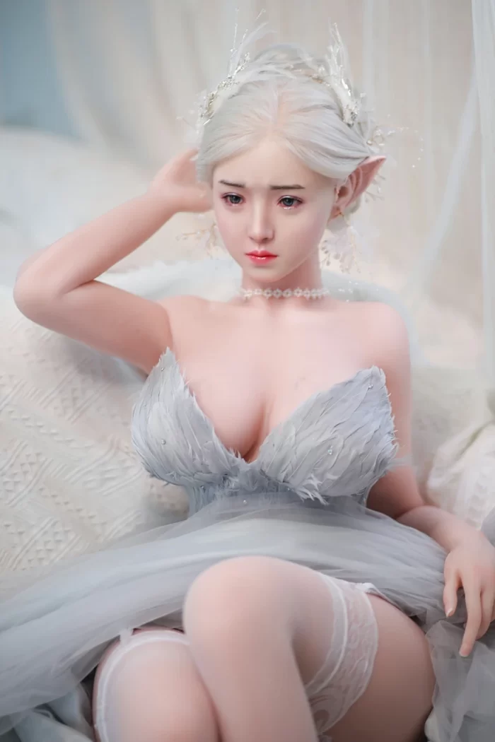 Jy 157cm E Cup White Hair Silicone Head Tpe Body Elf Sex Doll (3)